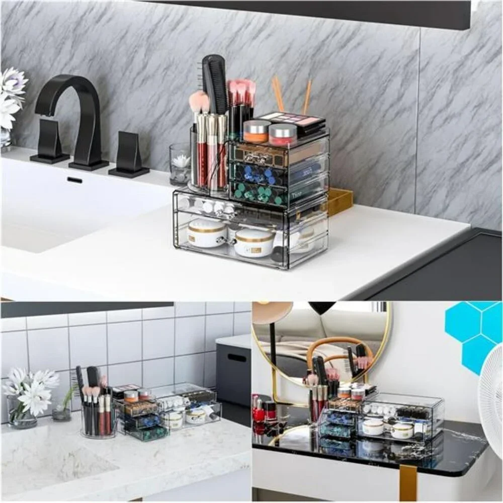 Acrylic makeup organizer with drawers clear vanity skincare storage container